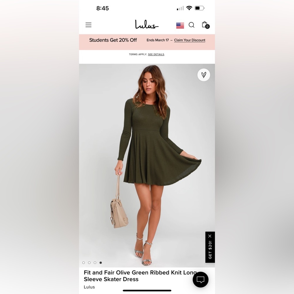 Lulu’s Olive Green Fit and Fair Ribbed Knit Long Sleeve Skater Dress size S